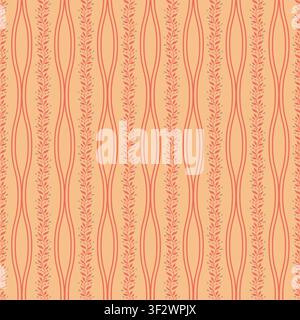 Peach Wavy Floral Vine Lattice Stock Vector