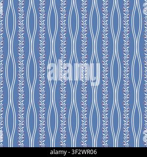 Blue Wavy Botanical Stripe Design Stock Vector