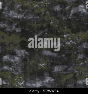 A seamless somber volcanic basalt texture background with mossy olive cracks and a distressed metallic finish. Stock Photo