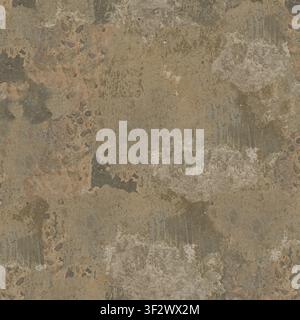 A top-down view of a weathered, distressed concrete wall surface with patches of uneven plaster and mineral deposits. Stock Photo