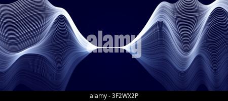 Neuro Science Research Abstract Digital Medical Transformation AI Neuronal Connection Waving Helix Lines Blue Neon Glowing Pathway. Innovate Neural Stock Vector