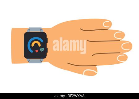 hand with smart watch, wearable technology and fitness tracking concept- vector illustration Stock Vector