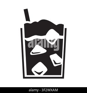coffee frappe with ice cubes black icon, summer beverage for cafe, menu, web, app - vector illustration Stock Vector