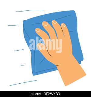 hand with cleaning cloth, wiping surface with cleaning rag, hygiene and housekeeping concept- vector illustration Stock Vector