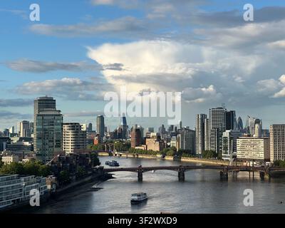 Aerial view of the modern Vauxhall skyline with illuminated skyscrapers ...