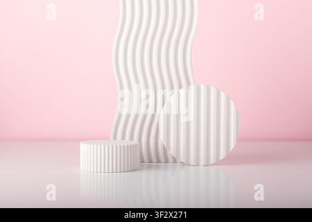 White concrete advertising stands. Gypsum podium for the presentation of cosmetic products. Minimal mock up. Stock Photo