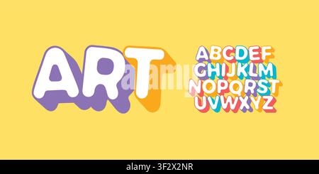 Art 3D letter set for Kids Zone. Font for children birthday party, festive, kids logo or colorful funny poster. Simple flat multi color alphabet Stock Vector