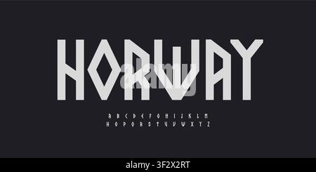 Nordic Font Scandinavian Logo Alphabet Runic Letter Set Rune Typography, Geometric Ethnic Typographic Design for Norway Viking Poster, Ancient Stock Vector