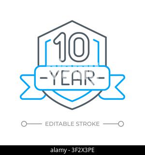 Decade anniversary celebration badge two color line icon Stock Vector