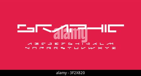 Wide Futuristic Font Sci-Fi Future Logo Cutout Alphabet Geometric Letters. Gaming Typography, Cyberpunk Typographic Design for Robotic Game Tech Stock Vector