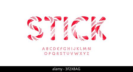 Candy letters set with bright red white stripes. Sweet lollipop font. Festival style vector latin alphabet. Fonts for event, promo, logo, banner Stock Vector