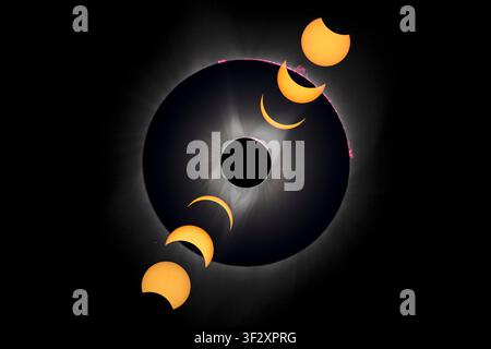 Solar Eclipse Sequence and Prominences, Idaho, United States, August 21, 2017 Stock Photo