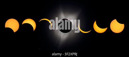 Solar Eclipse Sequence, Idaho, United States, August 21, 2017. Showing the partial phases and totality of the Great American Eclipse. The star Regulus Stock Photo