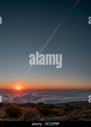 Sequence showing the progression of the Solar annular eclipse 2016, Reunion Island, September 1, 2016 Stock Photo