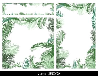 Palm leaf frame set of green Hand drawn. Not AI, vector illustration. Stock Vector