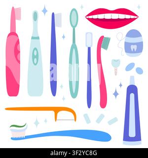 Set of dental care and treatment of teeth Stock Vector