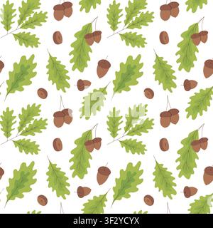 Oak leaves and acorns seamless pattern Stock Vector