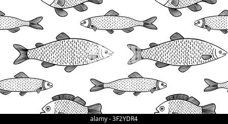 Sardine, trout, dorado, sea bass seamless pattern Stock Vector