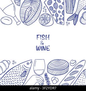 Hand drawn fish restaurant menu frame Stock Vector