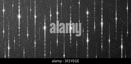 Binary rain black cyber background. Matrix style futuristic high-tech backdrop. Technology computer numbers network pattern. Futuristic programming vi Stock Vector