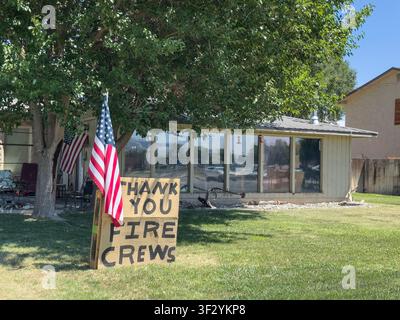 Thank you firefighters sign, Fruita, Colorado. Stock Photo