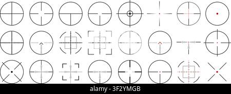 Sniper rifle aim big pack isolated on transparent background. Crosshair target choose destination icon. Aim shoot focus cursor. Bullseye mark targetin Stock Vector
