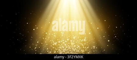 Realistic light effect with glitter isolated on black background. Luxury jewelry glitter backdrop. Vector illustration Stock Vector