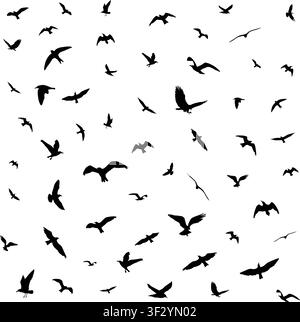 Flying birds hand drawn black silhouettes isolated on transparent background. Flying birds concept. Vector PNG Stock Vector