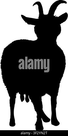 Goat hand drawn black silhouette isolated on transparent background. Flat style animals sign. Vector PNG Stock Vector