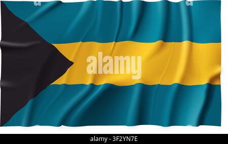 Realistic Bahamas country flag isolated on a transparent background. Silk atlas detailed fabric flag. Vector PNG Stock Vector