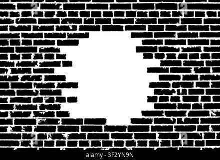 Broken realistic old black brick wall concept on transparent background. A hole in wall. Vector PNG Stock Vector