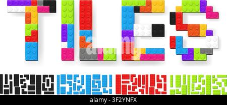 Realistic colored plastik constructor parts isolated on dark transparent background. Play and build concept. Vector PNG Stock Vector