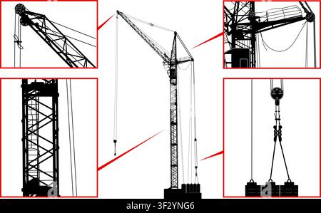 High detailed vector hoisting crane silhouette isolated on transparent background. Vector PNG Stock Vector