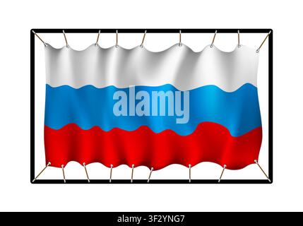 Flag of Russia. Realistig banner on ropes isolated on white background. Vector illustration Stock Vector