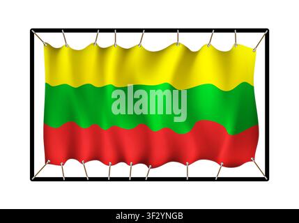 Flag of Lithuania. Realistig banner on ropes isolated on white background. Vector illustration Stock Vector