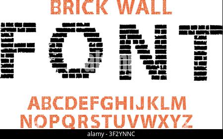 Orange and black decorative brick wall style font isolated on transparent background. Vector PNG Stock Vector