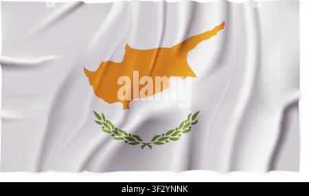Realistic Cyprus country flag isolated on a transparent background. Silk atlas detailed fabric flag. Vector PNG Stock Vector