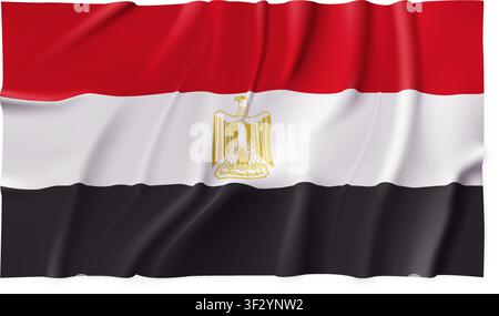 Realistic Egypt country flag isolated on a transparent background. Silk atlas detailed fabric flag. Vector PNG Stock Vector