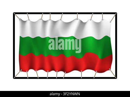 Flag of Bulgaria. Realistig banner on ropes isolated on white background. Vector illustration Stock Vector