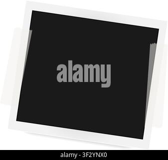 Square realistic image frame on stickers template with shadows isolated on transparent background. Vector PNG Stock Vector