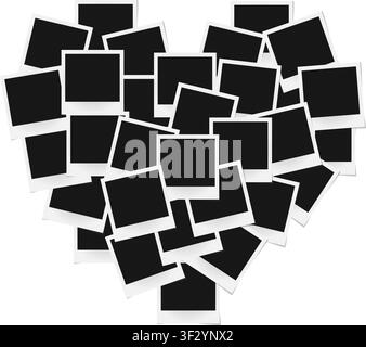Heart collage made with square realistic images frames template with shadows isolated on transparent background. Vector PNG Stock Vector