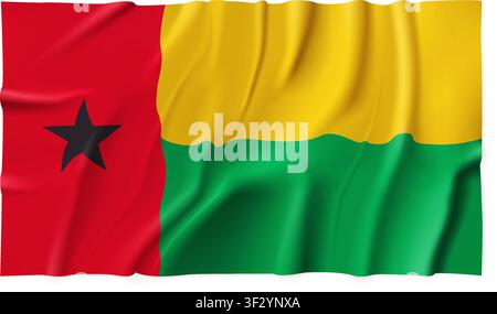 Realistic Guinea-Bissau country flag isolated on a transparent background. Silk atlas detailed fabric flag. Vector PNG Stock Vector