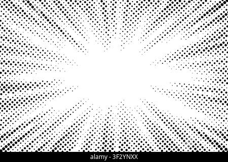 Black and white halftone style vintage radial lines comic style backround isolated. Round pixel dots style. Manga action, speed or circus abstract. Su Stock Vector