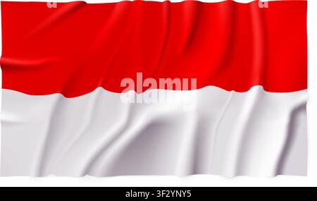Realistic Indonesia country flag isolated on a transparent background. Silk atlas detailed fabric flag. Vector PNG Stock Vector