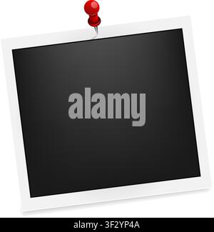 Square realistic image frame on red pin template with shadows isolated on transparent background. Vector PNG Stock Vector