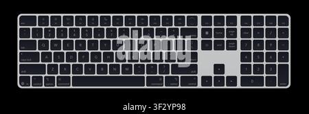 Modern slim keyboard isolated on black background.  Realistic detailed vector illustration Stock Vector