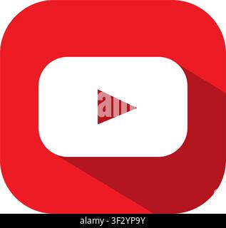 Flat style red Youtube simple icon isolated on transparent background. Editorial vector PNG Stock Vector