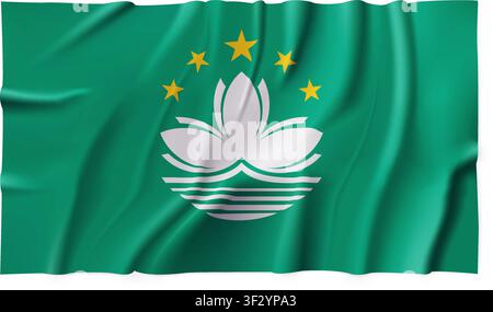 Realistic Macau country flag isolated on a transparent background. Silk atlas detailed fabric flag. Vector PNG Stock Vector