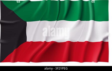 Realistic Kuwait country flag isolated on a transparent background. Silk atlas detailed fabric flag. Vector PNG Stock Vector