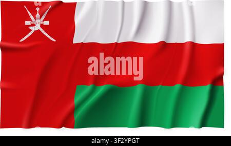 Realistic Oman country flag isolated on a transparent background. Silk atlas detailed fabric flag. Vector PNG Stock Vector